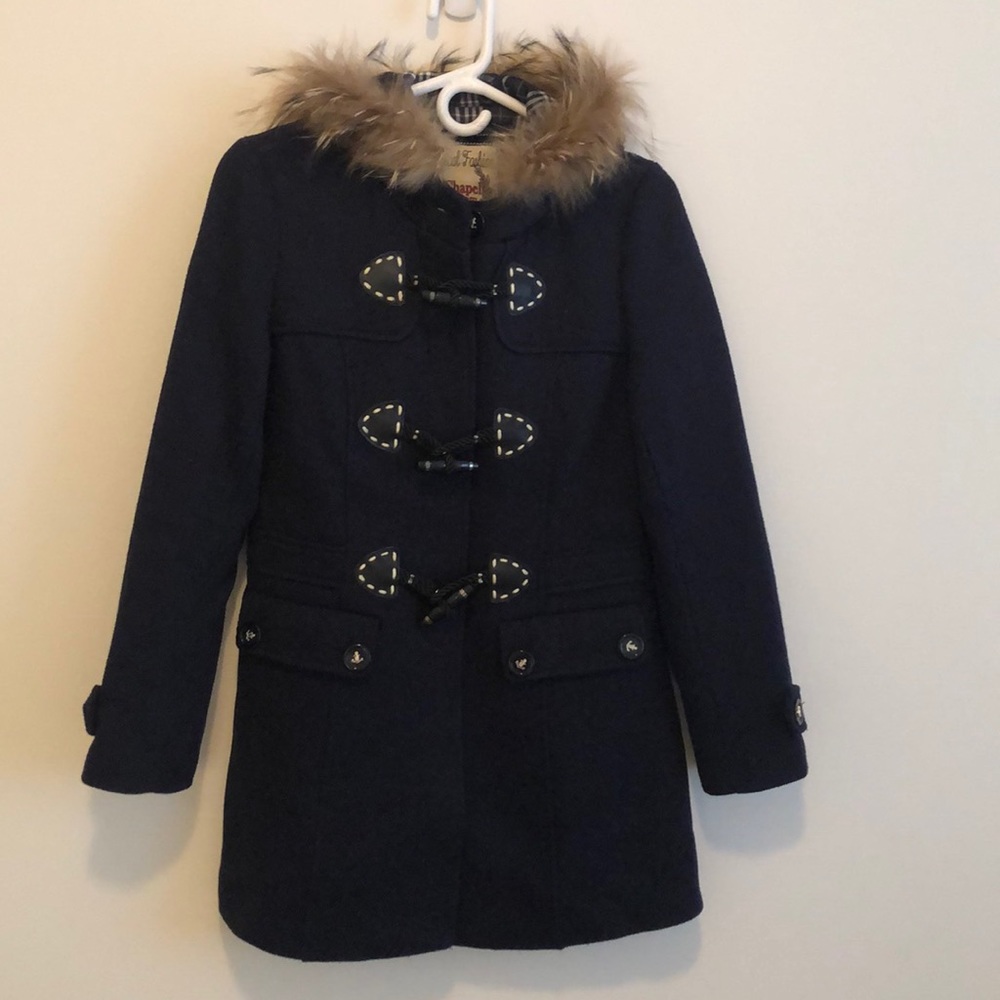Women’s Dark Blue Wool Hooded Pea Coat